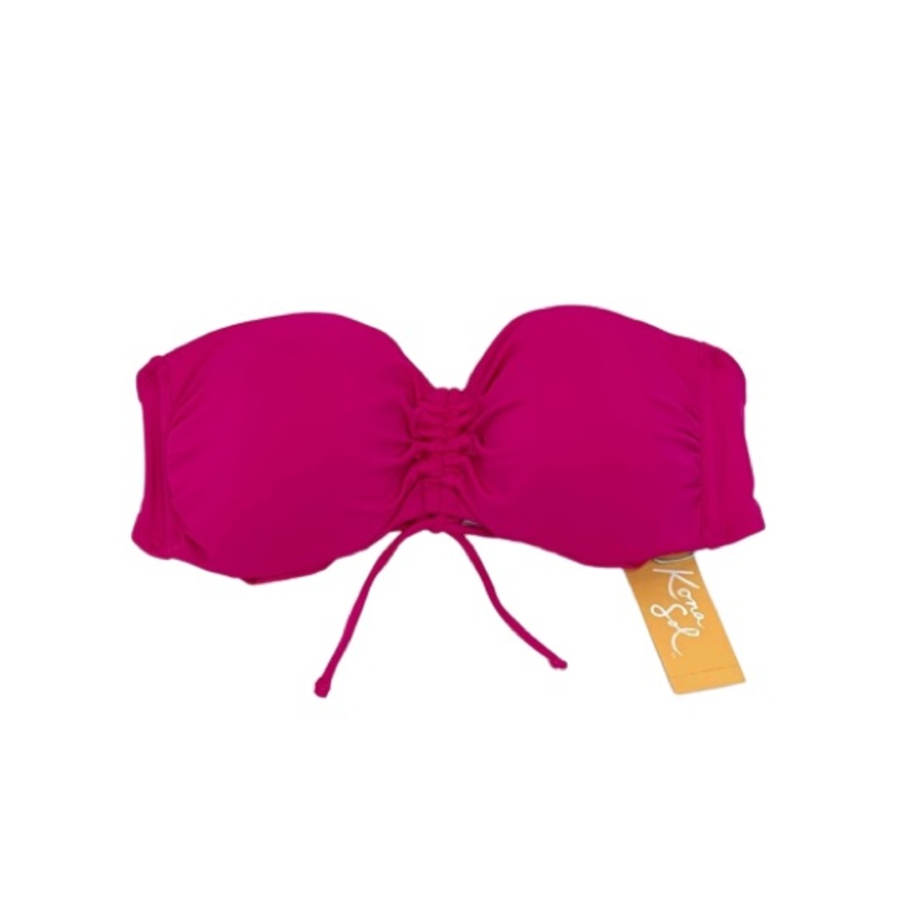 Kona Sol Pink Crystal Bandeau Bikini Top W/ Cinched Convertible Tied Halter Nwt